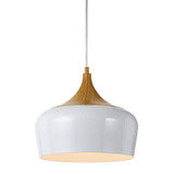 Telbix Polk Chrome Cord Pendant Light with Oak Painted - White Shade - 300mm - White