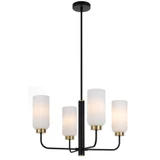 Telbix Sebring Rod Pendant Light - 4 Arm - Opal Matte Glass - 600mm - Black