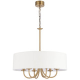 Telbix Shiron Chain Pendant Light with Rod - 6 Light - White Shade - 700mm - Brass
