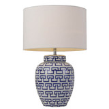 Telbix Ting Ceramic Base Table Lamp - White Shade - White & Blue