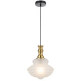 Telbix Verdun Black Cord Pendant Light - Frost Glass - Antique Gold