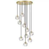 Telbix Zaha Round Staircase Pendant Light - 10 Light - Crystal Glass - 450mm - Antique Gold