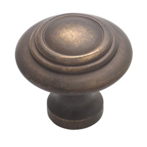 Heritage Brass Vintage Round Cabinet Knob (35mm), Distressed Brass