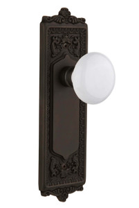 Nostalgic Heritage White Porcelain Door Knob - Egg & Dart Plate - 222 x 67mm - Oil-Rubbed Bronze