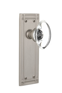 Nostalgic Oval Clear Crystal Door Knob - Mission Plate - 184 x 64mm - Satin Nickel