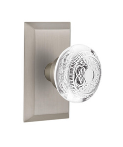 Nostalgic Ornate Crystal Egg & Dart Door Knob - Studio Plate - 102 x 64mm - Satin Nickel