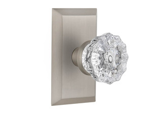 Nostalgic Shabby Chic Crystal Door Knob - Studio Plate - 102 x 64mm - Satin Nickel