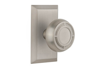 Nostalgic Heritage Mission Door Knob - Studio Plate - 102 x 64mm - Satin Nickel