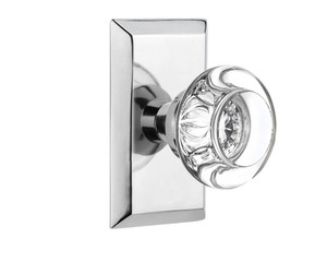 Nostalgic Round Clear Crystal Door Knob - Studio Plate - 102 x 64mm - Bright Chrome