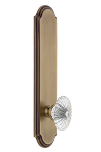 Grandeur Burgundy Clear Crystal Door Knob - Arc Tall Plate - 279 x 64mm - Vintage Brass