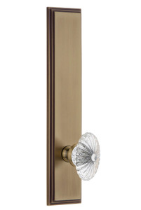 Grandeur Burgundy Clear Crystal Door Knob - Carre Tall Plate - 279 x 64mm - Vintage Brass