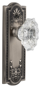 Grandeur Biarritz Clear Crystal Door Knob - Parthenon Plate - 199 x 67mm - Antique Pewter