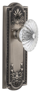 Grandeur Burgundy Clear Crystal Door Knob - Parthenon Plate - 199 x 67mm - Antique Pewter