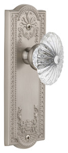 Grandeur Burgundy Clear Crystal Door Knob - Parthenon Plate - 199 x 67mm - Satin Nickel