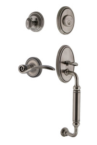 Nostalgic Classic Rosette Entry Door Handleset - Swan Lever - C Grip - Antique Pewter