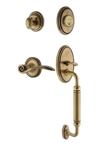 Nostalgic Classic Rosette Entry Door Handleset - Swan Lever - C Grip - Antique Brass