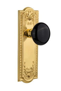 Nostalgic Como Black Porcelain Door Knob - Meadows Plate - 200 x 67mm - Polished Brass