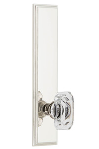 Grandeur Baguette Clear Crystal Door Knob - Carre Tall Plate - 279 x 64mm - Polished Nickel