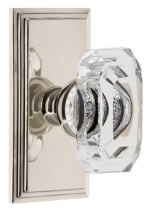 Grandeur Baguette Clear Crystal Door Knob - Carre Short Plate - 121 x 64mm - Polished Nickel