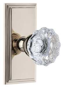 Grandeur Fontainebleau Clear Crystal Door Knob - Carre Short Plate - 121 x 64mm - Polished Nickel