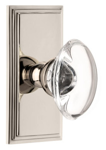 Grandeur Provence Clear Crystal Door Knob - Carre Short Plate - 121 x 64mm - Polished Nickel