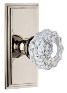 Grandeur Versailles Clear Crystal Door Knob - Carre Short Plate - 121 x 64mm - Polished Nickel