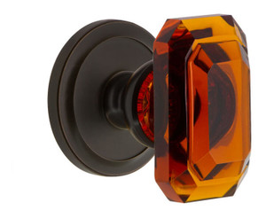 Grandeur Baguette Amber Crystal Door Knob - Circulaire Rosette - 69mm - Timeless Bronze