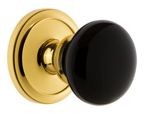 Grandeur Coventry Black Porcelain Door Knob - Circulaire Rosette - 69mm - Polished Brass