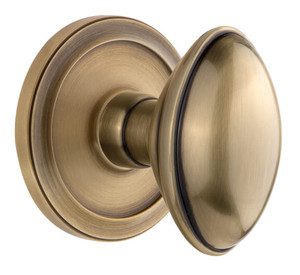 Grandeur Oval Eden Prairie Door Knob - Circulaire Rosette - 69mm - Vintage Brass
