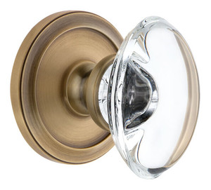 Grandeur Provence Clear Crystal Door Knob - Circulaire Rosette - 69mm - Vintage Brass