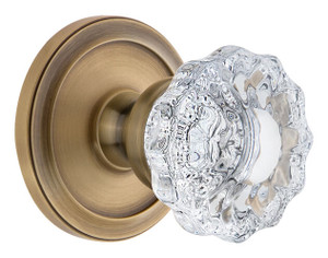 Grandeur Versailles Clear Crystal Door Knob - Circulaire Rosette - 69mm - Vintage Brass