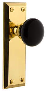 Grandeur Coventry Black Porcelain Door Knob - Fifth Avenue Plate - 184 x 64mm - Polished Brass