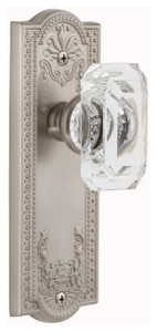 Grandeur Baguette Clear Crystal Door Knob - Parthenon Plate - 199 x 67mm - Satin Nickel