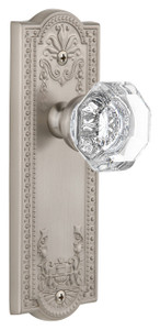 Grandeur Chambord Clear Crystal Door Knob - Parthenon Plate - 199 x 67mm - Satin Nickel