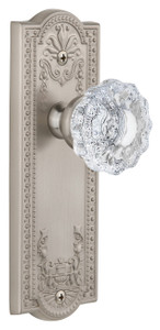 Grandeur Versailles Clear Crystal Door Knob - Parthenon Plate - 199 x 67mm - Satin Nickel