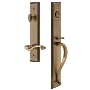 Grandeur Carre Tall Entry Door Handleset - Portofino Lever - Vintage Brass