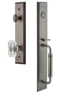 Grandeur Fifth Avenue Tall Entry Door Handleset - Baguette Clear Crystal Knob - Antique Pewter