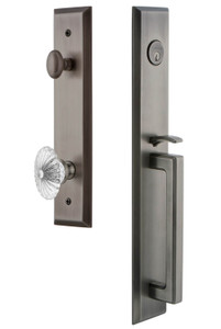 Grandeur Fifth Avenue Tall Entry Door Handleset - Burgundy Clear Crystal Knob - Antique Pewter