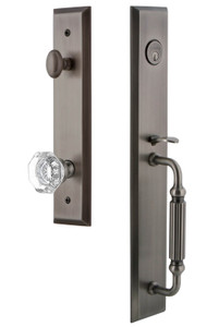 Grandeur Fifth Avenue Tall Entry Door Handleset - Chambord Clear Crystal Knob - Antique Pewter