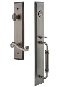 Grandeur Fifth Avenue Tall Entry Door Handleset - Georgian Newport Lever - Antique Pewter