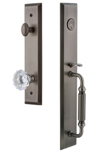 Grandeur Fifth Avenue Tall Entry Door Handleset - Fontainebleau Clear Crystal Knob - Antique Pewter