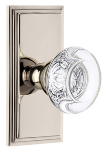 Grandeur Bordeaux Clear Crystal Door Knob - Carre Short Plate - 121 x 64mm - Polished Nickel