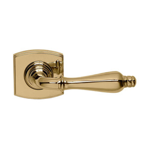 Domino Francis Lever Door Handle - Curved Rosette - 55mm x 55mm - Polished Brass