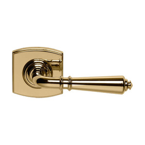 Domino Benington Lever Door Handle - Curved Rosette - 55mm x 55mm - Polished Brass