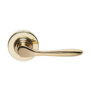 Domino Comus Lever Door Handle - Round Rosette - 53mm - Polished Brass