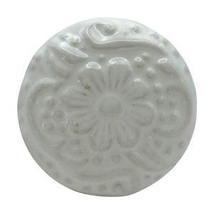 Character House Raised Daisy White Round Ceramic Cupboard Knob - 46mm - Chrome