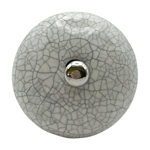 Character House Grey Crackle Ivory Round Ceramic Cupboard Knob - 41mm - Chrome