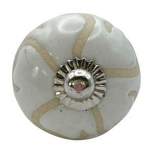 Character House White & Beige Swirl Round Ceramic Cupboard Knob - 38mm - Chrome