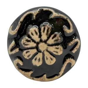 Character House Raised Ivory Floral Black Round Ceramic Cupboard Knob - 38mm - Chrome