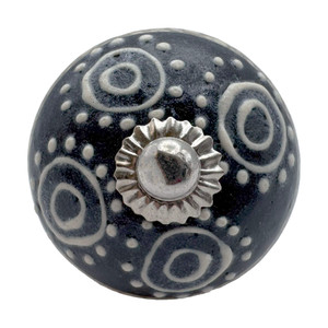 Character House Black Dot Swirl Marble Round Ceramic Cupboard Knob - 44mm - Chrome